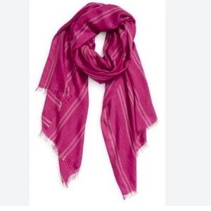 Rebecca Minkoff NWT Metallic Stripe Rectangular Scarf - Red Wine Fringe